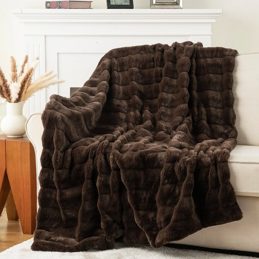 Battilo Faux Fur Throw Blanket ,Faux Rabbit Fur Blanket ,Fluffy Plush Thick Blankets for Bed Sofa,Soft Cozy Fuzzy Mink Blanket Peaceful Pleasures Health and Wellness Dark Brown 127x152cm