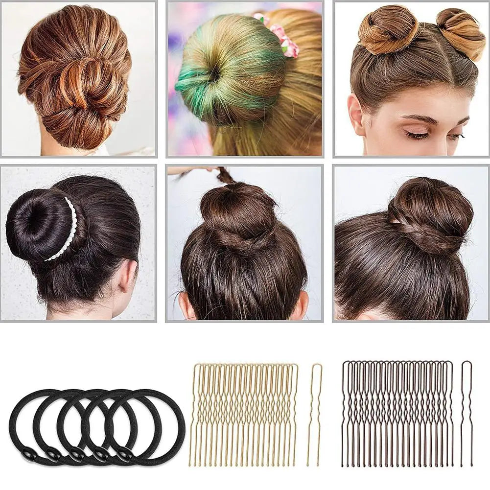 Donut Hair Bun Maker Set – Donuts, Elastic Bands & Pins