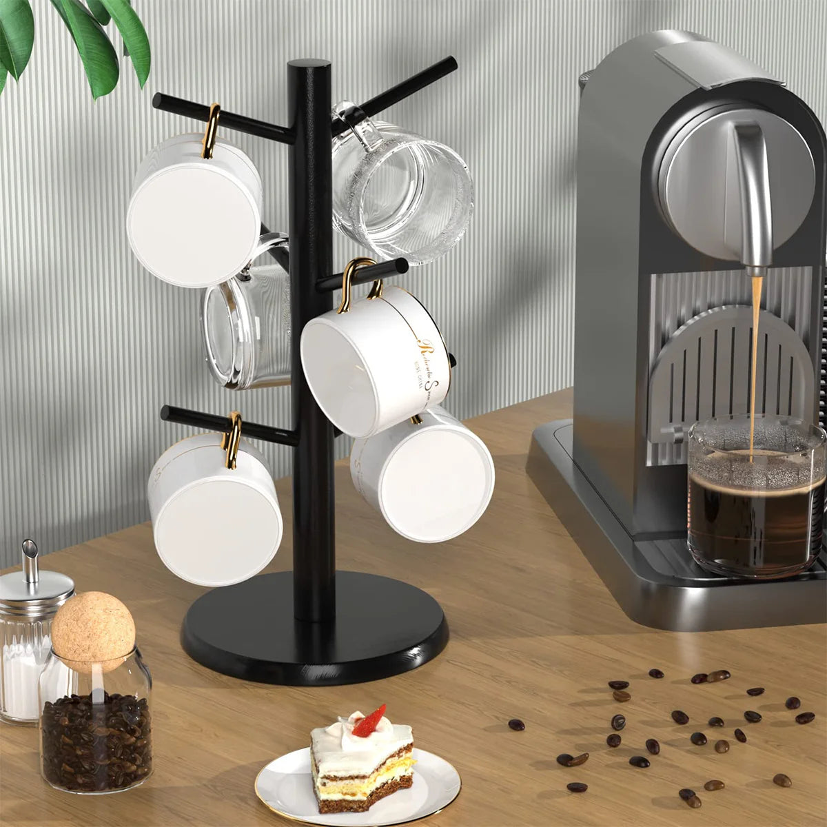Bamboo Mug Tree Stand, Space-Saving Cup Holder, Durable, Organize Your Favorite Coffee Mugs, Perfect for Any Kitchen Countertop Peaceful Pleasures Health and Wellness