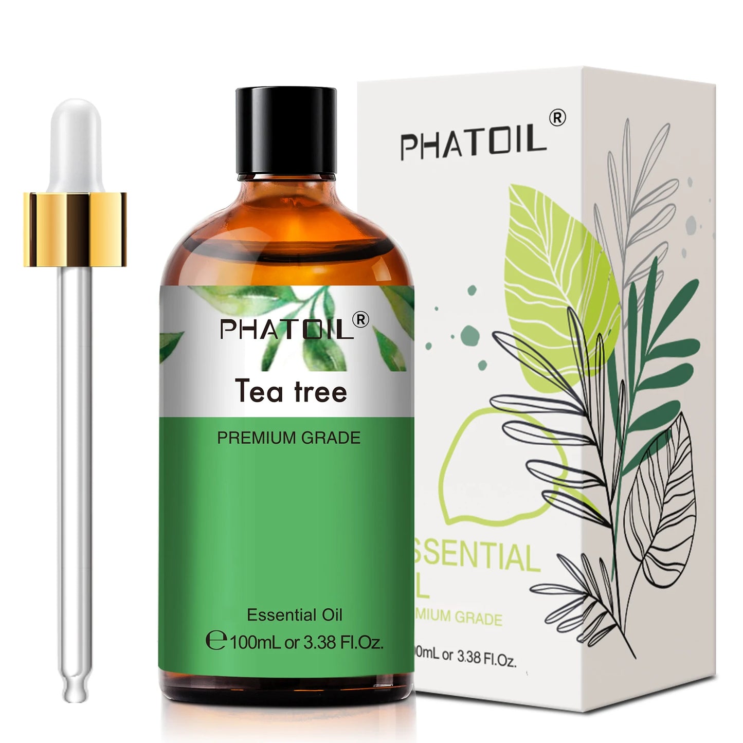 PHATOIL 100ml Pure Essential Oil Lavender Jasmine Vanilla Sandalwood Sweet Orange Lemon Aromatherpay Essential Oils For Diffuser Peaceful Pleasures Health and Wellness Tea tree United States 100ml
