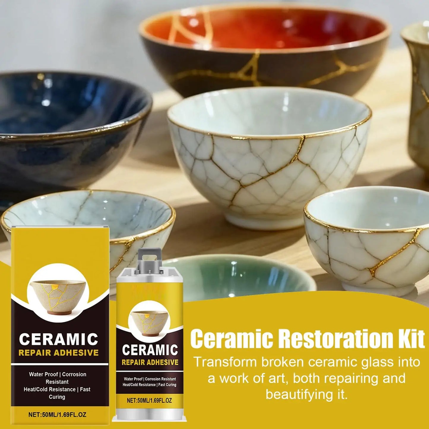 Kintsugi Gold Ceramic Repair Kit – Food-Safe Pottery Adhesive