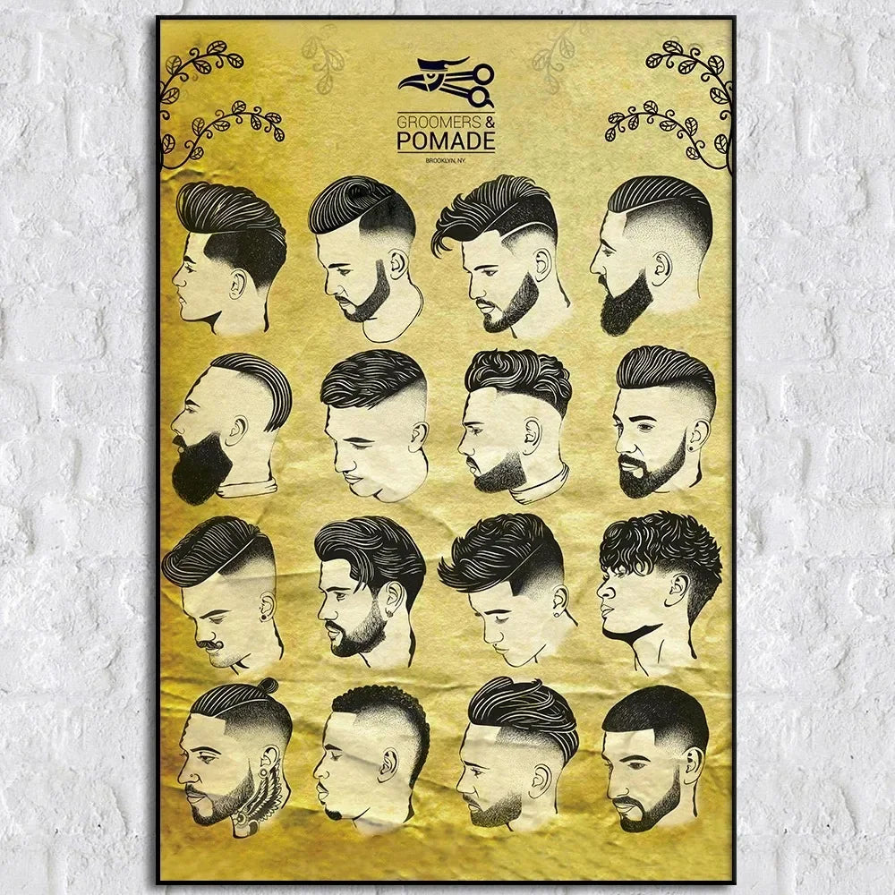 Men's Hairstyles Vintage Barber Shop Canvas Wall Art Print