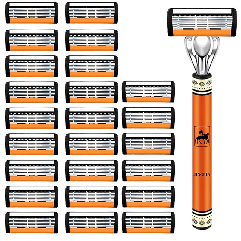 6-Blade Men's Safety Razor | Stainless Steel Shaver Set