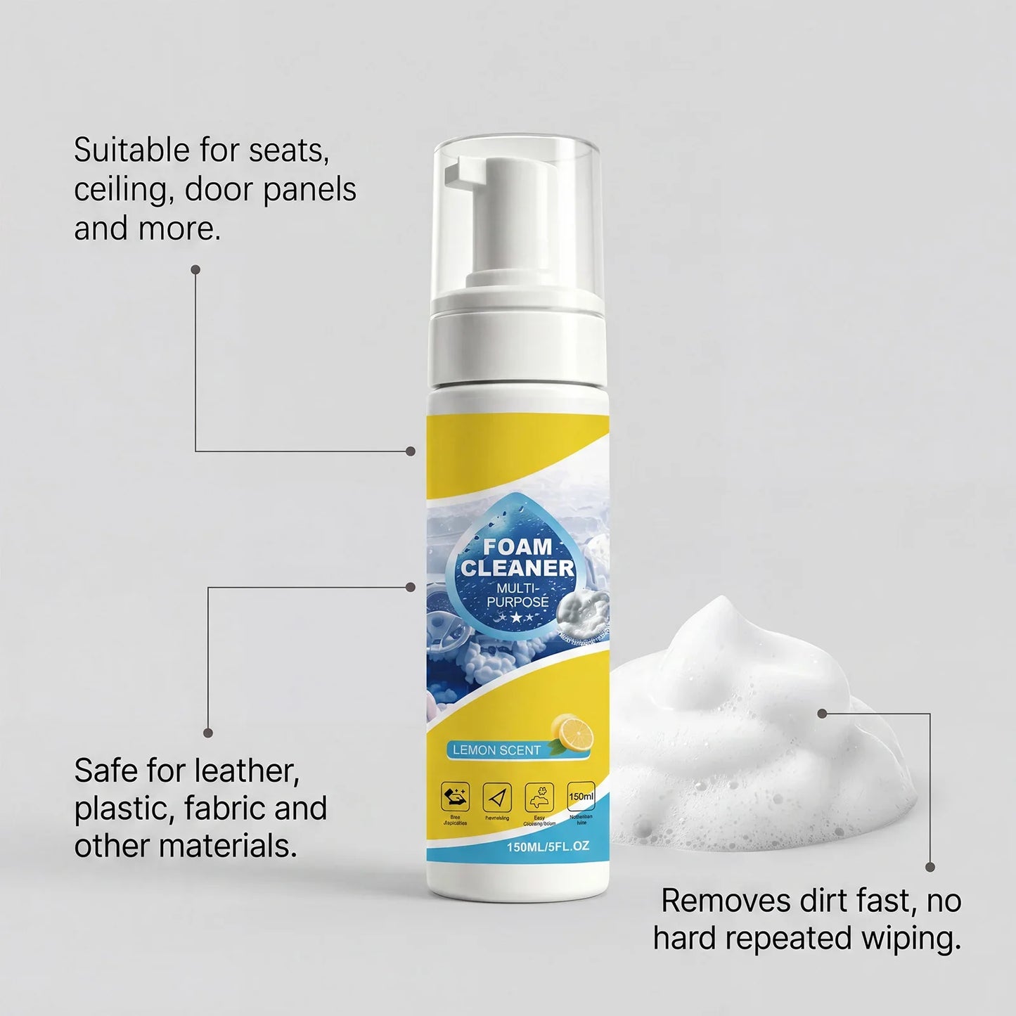 Multi-Purpose Foam Cleaner – No Scrub Deep Stain Removal 150ml