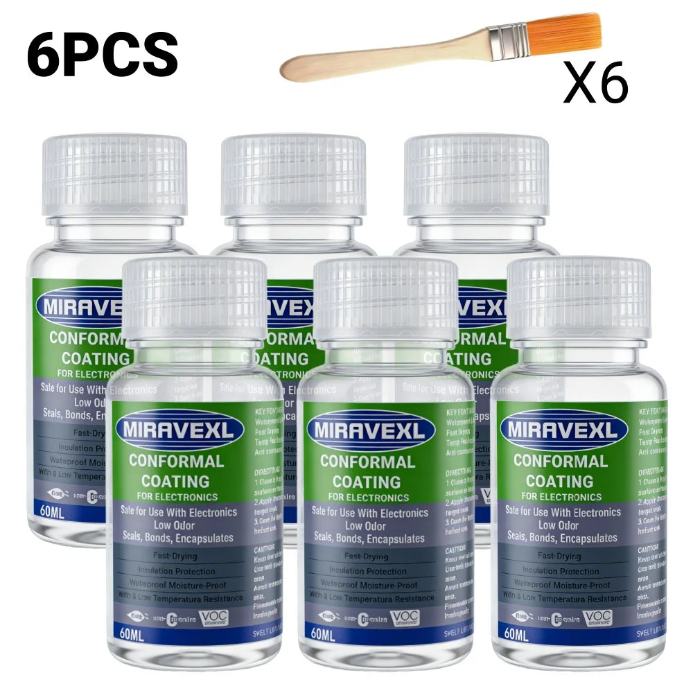 Waterproof PCB Conformal Coating Clear Insulating Varnish Fast Dry Circuit Board Protection Liquid w/ Brush Electronics Peaceful Pleasures Health and Wellness 6PCS