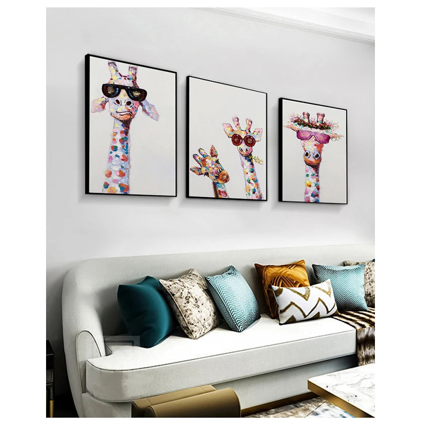 Colorful Giraffe Family Canvas Wall Art Poster | Kids Room Decor