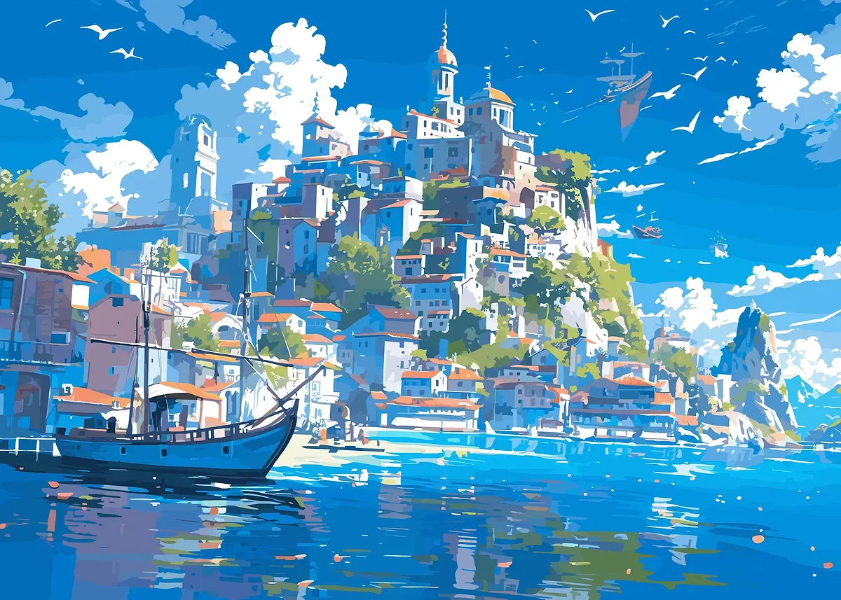 Aestheticism Anime Scenes Posters Sakura Tram Train Ocean View Landscape Prints Canvas Painting Wall Art Picture for Home Decor Peaceful Pleasures Health and Wellness