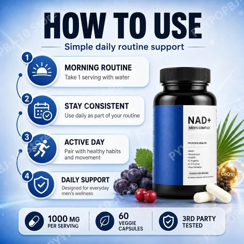 NAD Men's Wellness Complex – CoQ10, Resveratrol | 60 Veggie Caps