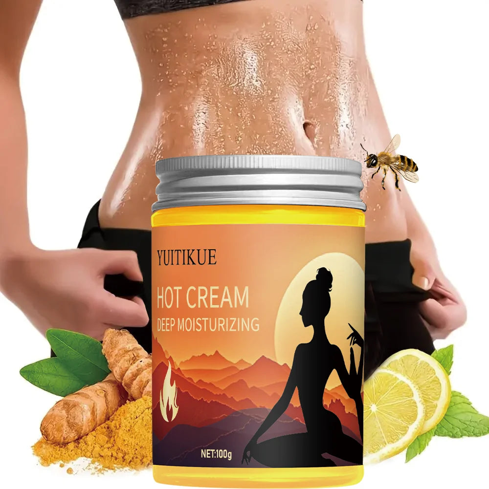 YUITIKUE Hot Cream 100g - Turmeric & Mint Heating Formula, Firms & Lifts Abdomen, Arms, Legs, Fast Absorbing, Confidence Boost Peaceful Pleasures Health and Wellness