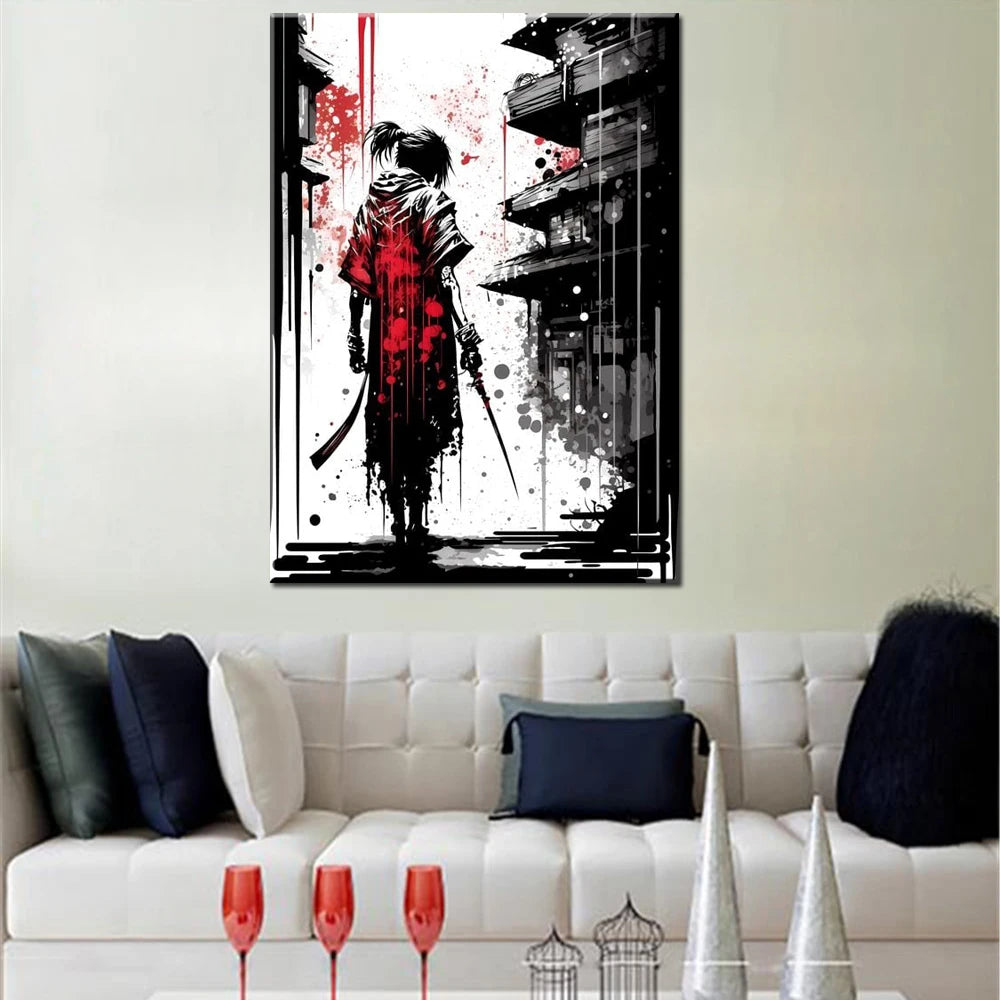 Japanese Geisha Samurai Canvas Wall Art Poster | Home Decor Canvas Wall Art Peaceful Pleasures Health and Wellness