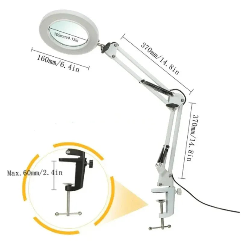 72LED 8X/10X NEW Illuminated Magnifier USB 3 Colors LED Magnifying Glass for Soldering Iron Repair/Table Lamp/Skincare Beauty Peaceful Pleasures Health and Wellness Long Version--White