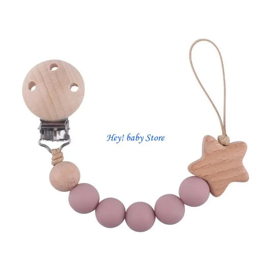 Baby Girl Pacifier Clip with Silicone Teething Beads | Soother Chain Pacifier Clip Holder Peaceful Pleasures Health and Wellness Light bean paste CN