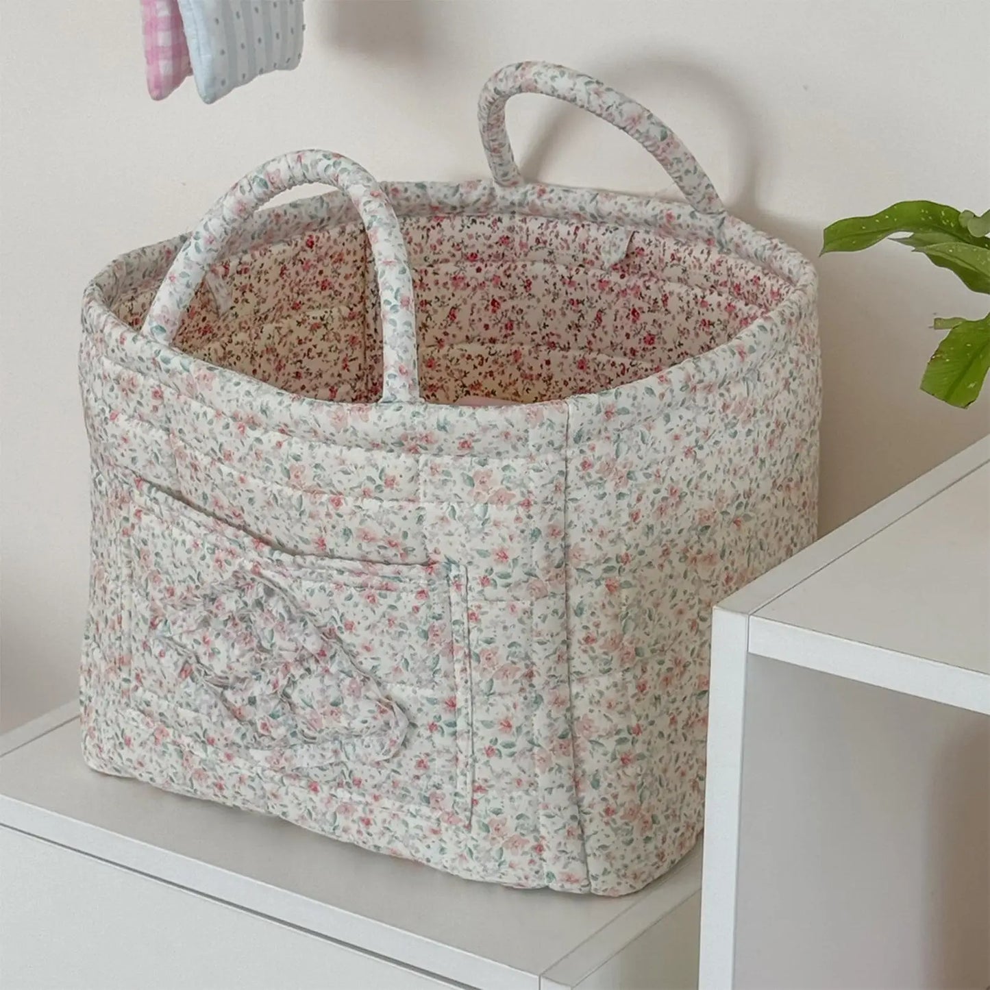 Boho Floral Quilted Storage Basket – Foldable Fabric Organizer