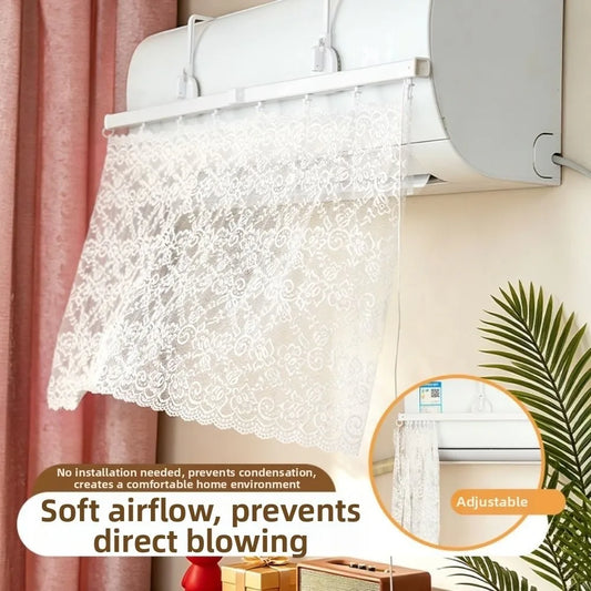 Lace AC Wind Deflector Curtain | Retractable Dust Cover 90×50cm AC Wind Deflector Peaceful Pleasures Health and Wellness