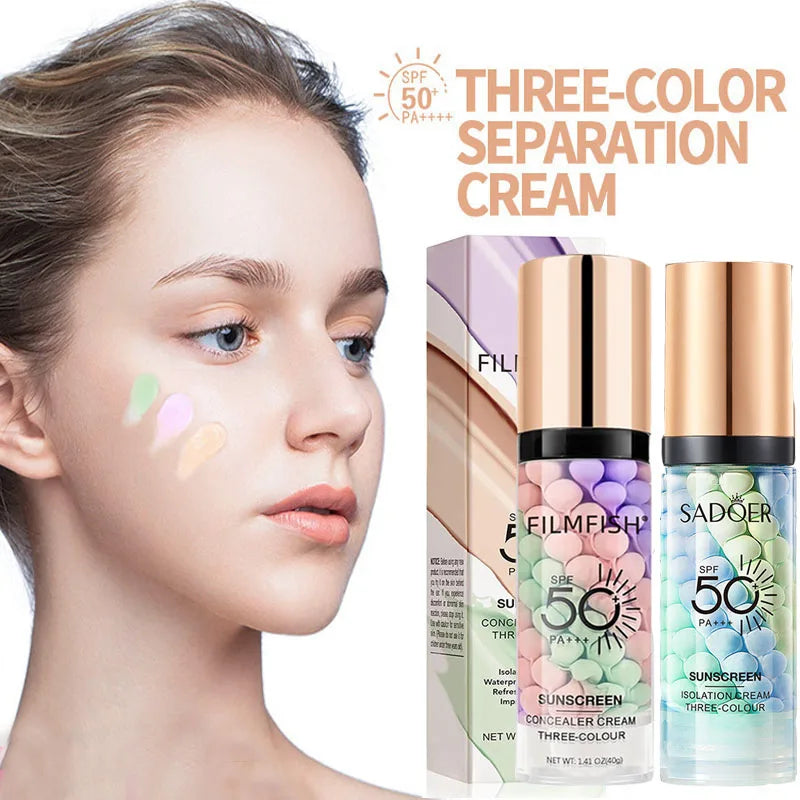 Tri-Color Contour Primer Cream – Waterproof Makeup Base 40g