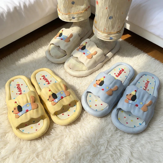 New Cute Cartoon New Summer Indoor Couple Puppy Home Cool Slippers Soft Sole Student Dormitory Slides for Women Outdoor Wearable Peaceful Pleasures Health and Wellness