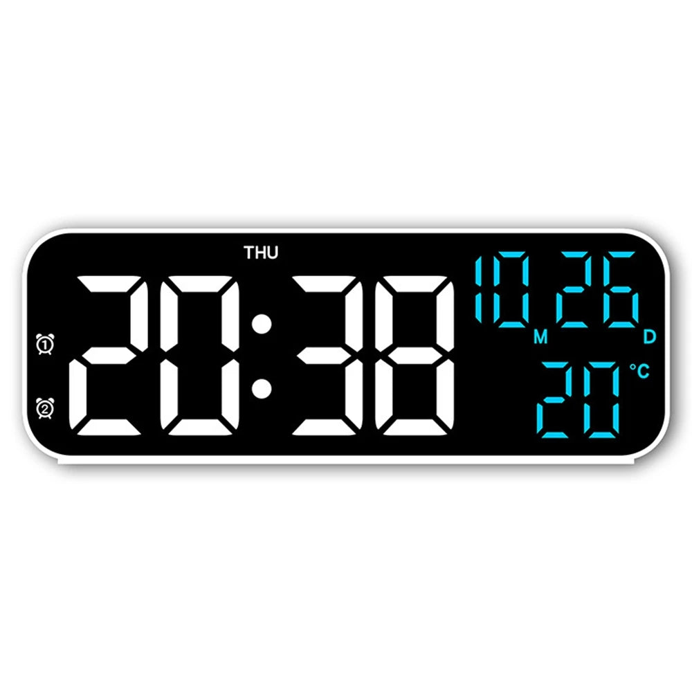 Digital Alarm Clock Temperature and Date Week Display Night Mode Table Clock Voice Control 12/24H Electronic LED Alarm Clocks Peaceful Pleasures Health and Wellness white