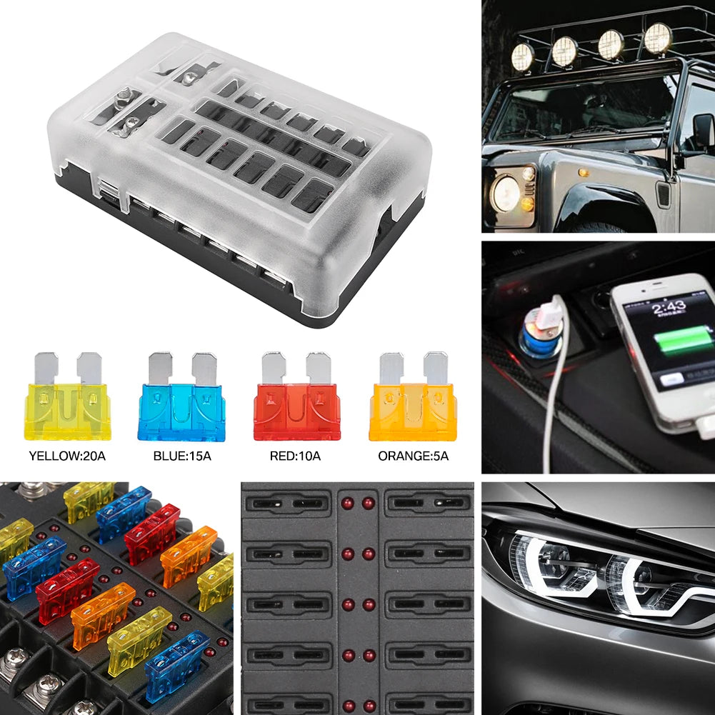 6/12 Ways Fuse Box Set LED Warning Indicator 12V 32V Power Distribution Panel Car Boat Fuse Box Holder With Plastic Cover ﻿ Peaceful Pleasures Health and Wellness