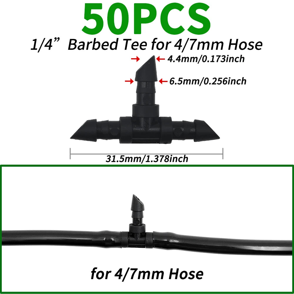 50pcs Barbed Connectors Irrigation Fittings Drip Irrigation Barbed Connectors 4/7mm Tubing Fittings for Flower Pot Garden Lawn Peaceful Pleasures Health and Wellness E-50pcs