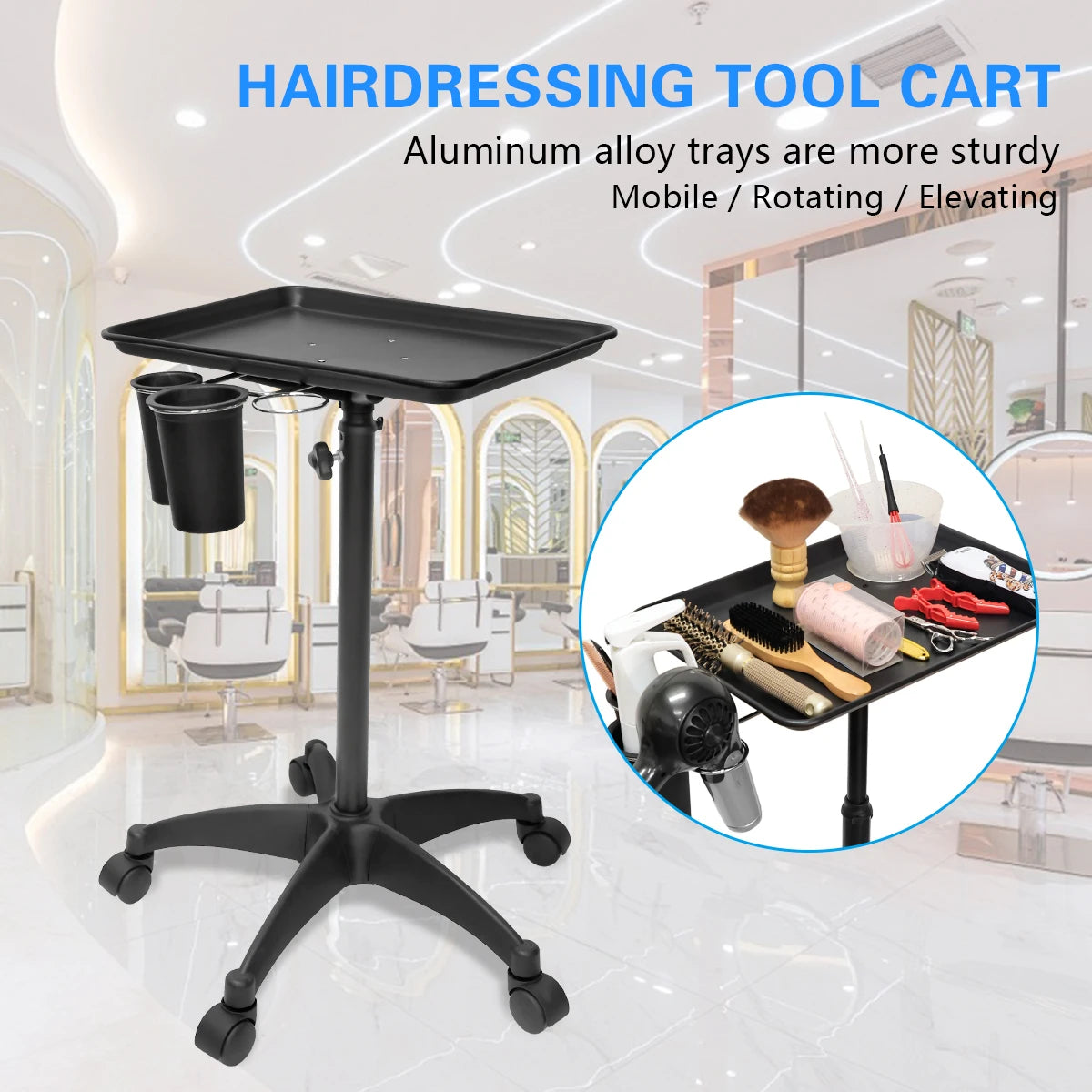 Salon Trolley Rolling Cart Height-Adjustable Hair Tool Tray Cart for Spa Tattoo Trolley Barber Service Cart Storage Stand Peaceful Pleasures Health and Wellness