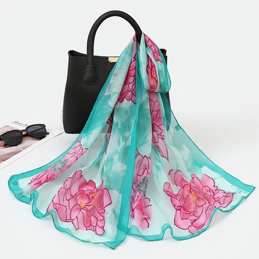 Chiffon Floral Lotus Scarf – Lightweight Beach & Travel Shawl