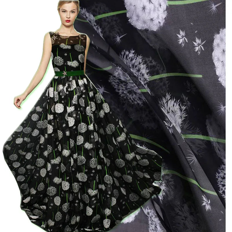 Dandelion Printed 100% Silk Chiffon Fabric 138cm | Dress Material