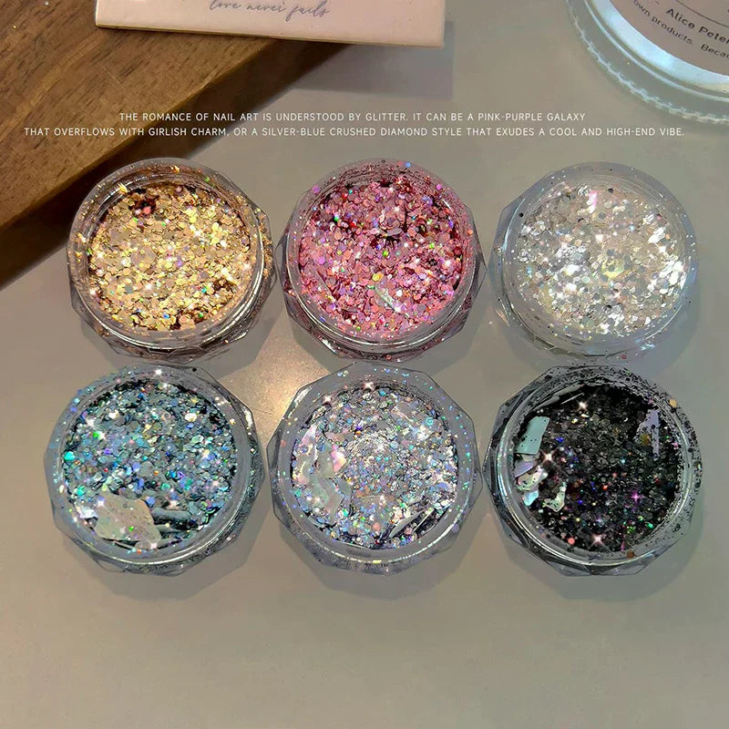 1 Box Holographic Pure Shiny Glitter Flakes Sparkly Chunky Iridescent Gold Silver Metallic Mermaid Nail Art Powder Sequins Peaceful Pleasures Health and Wellness