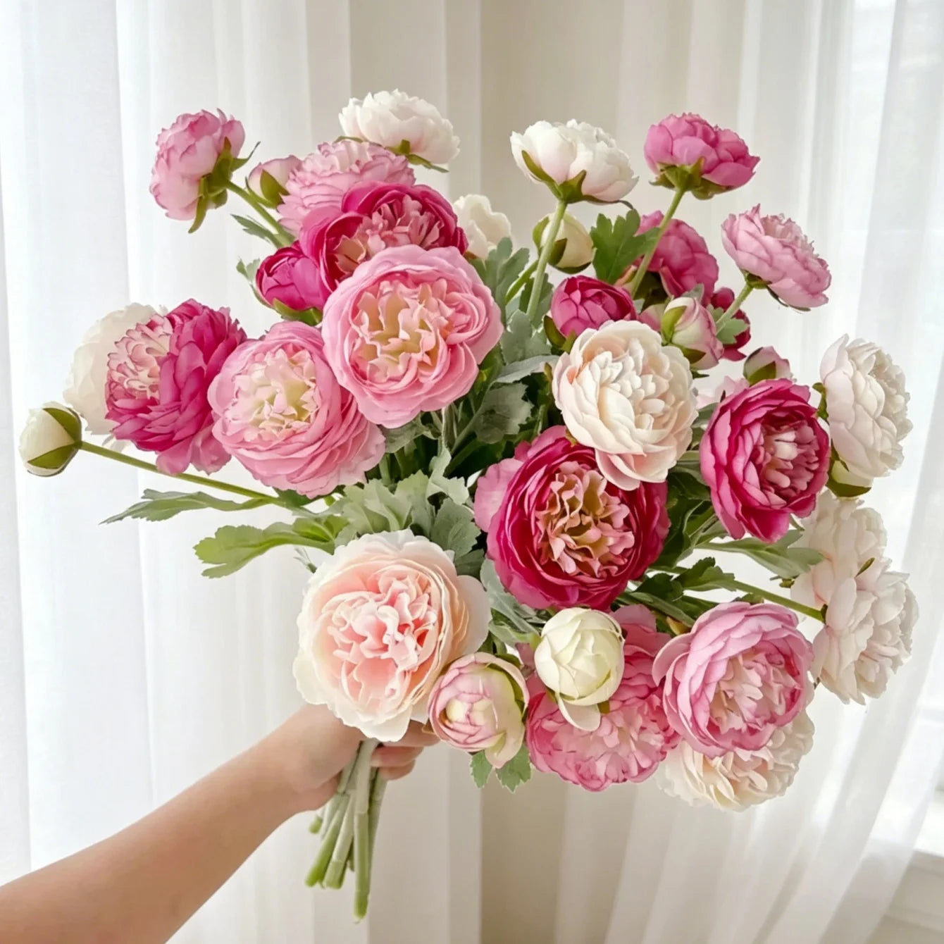 3-Head Artificial Silk Peony Bouquet | Faux Wedding Flowers