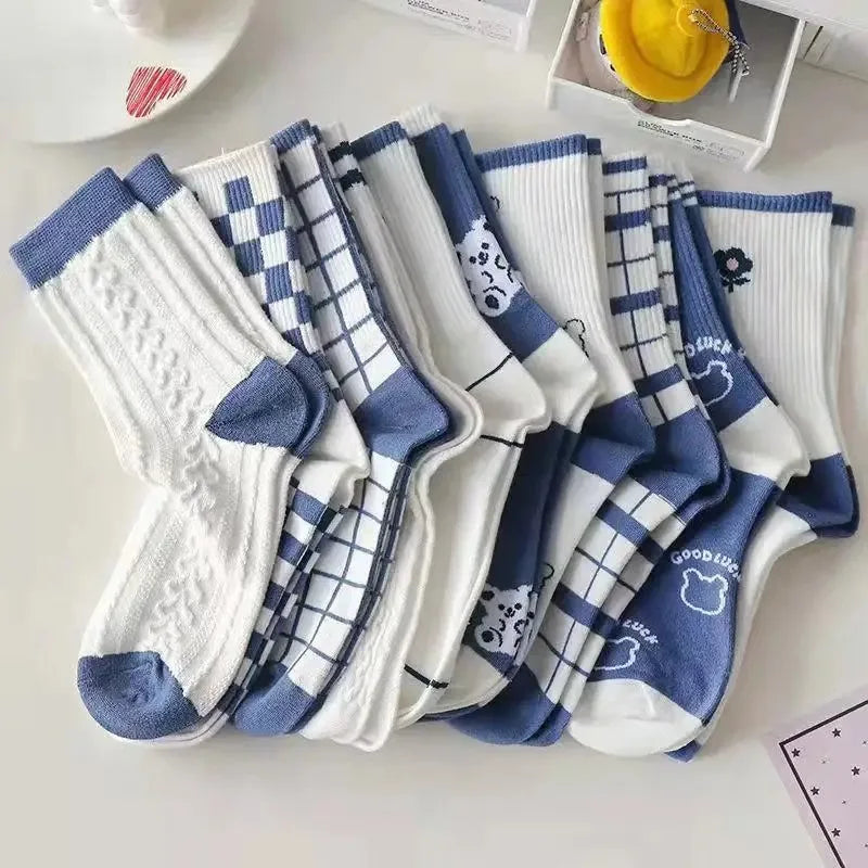 Women's Socks Warm Socks In Autumn and Winter Blue Socks Students High-top Striped Checkered Sports Stockings Peaceful Pleasures Health and Wellness