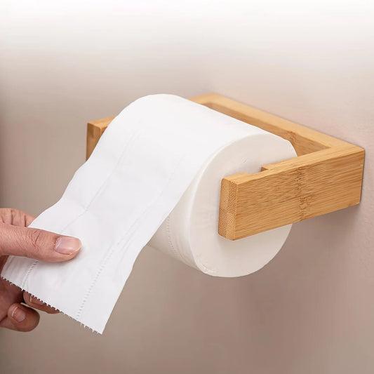 Bamboo Wall Mounted Toilet Paper Holder – Adhesive Wooden Tissue Roll Holder, Japanese Style Peaceful Pleasures Health and Wellness