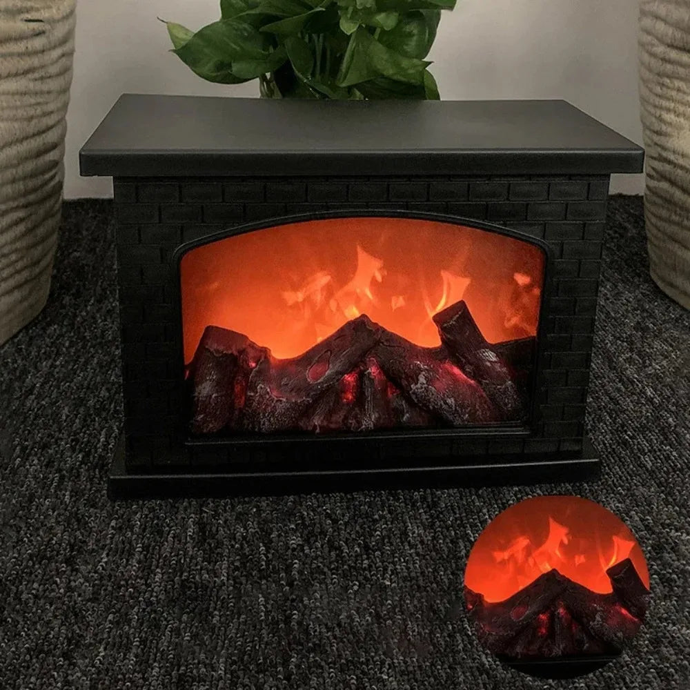 Christmas Fireplace LED Flame Table Lamp | Holiday Home Decor