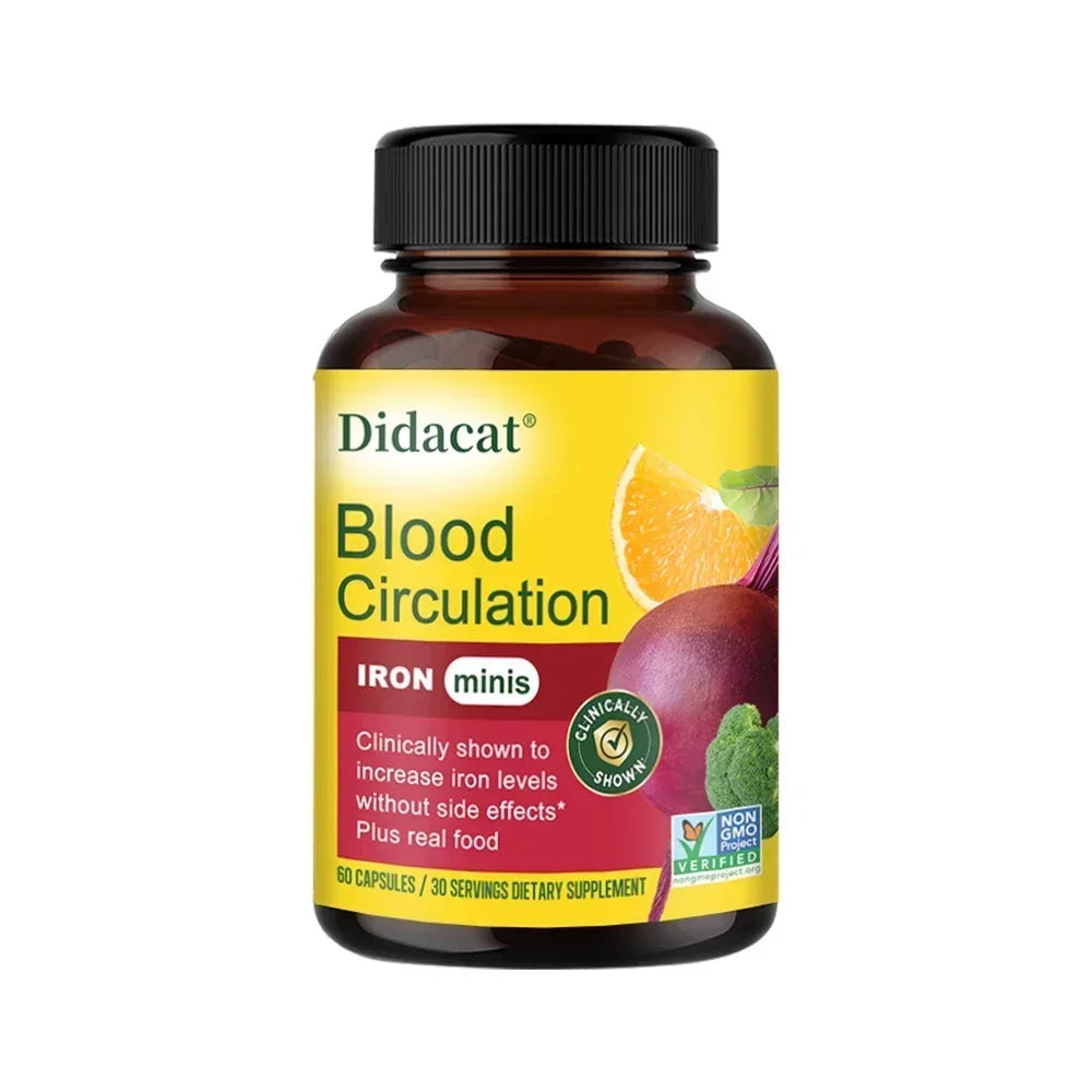 Blood Circulation - Iron Supplement - Iron with Vitamin C, Vitamin B12 and Folic Acid - Blood Health, 120 Capsules Peaceful Pleasures Health and Wellness 60 count-1 bottle