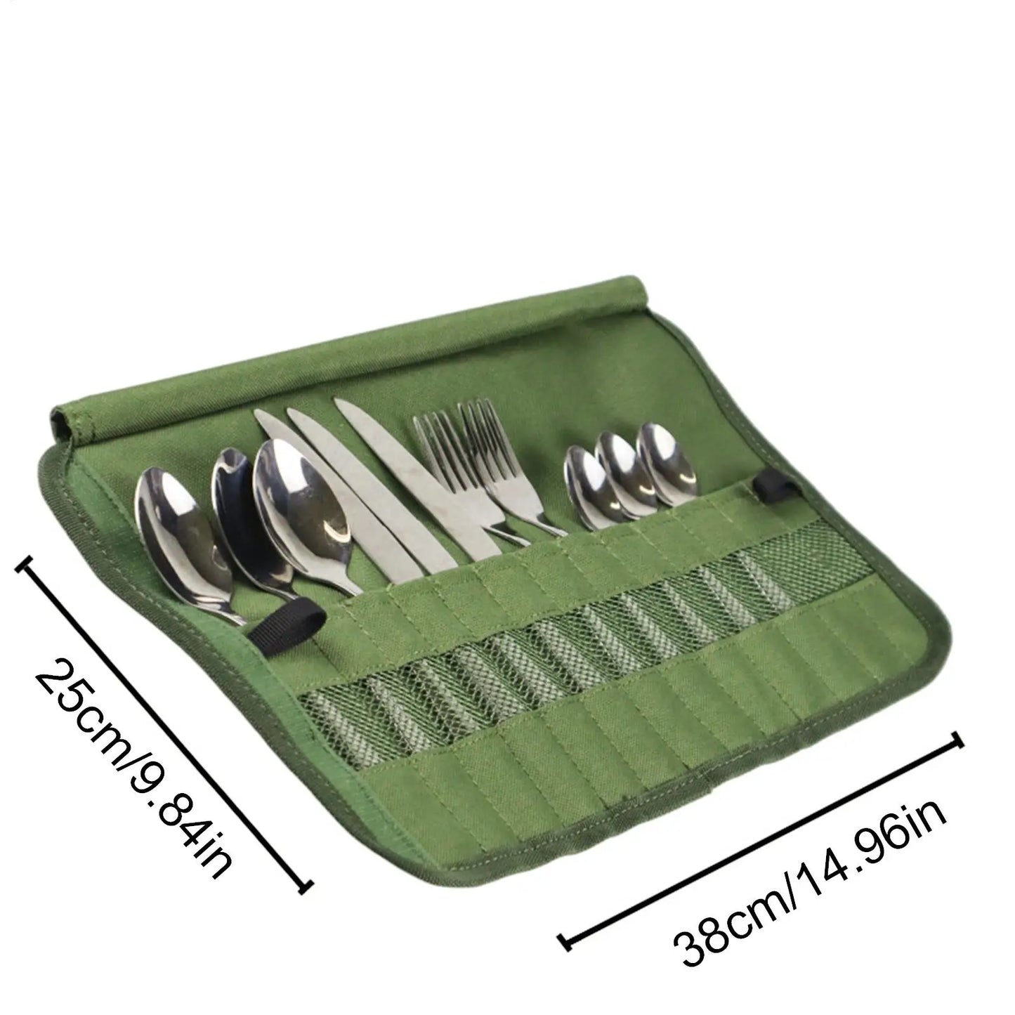 Roll-Up Camping Cutlery Bag – 13-Pocket Travel Organizer