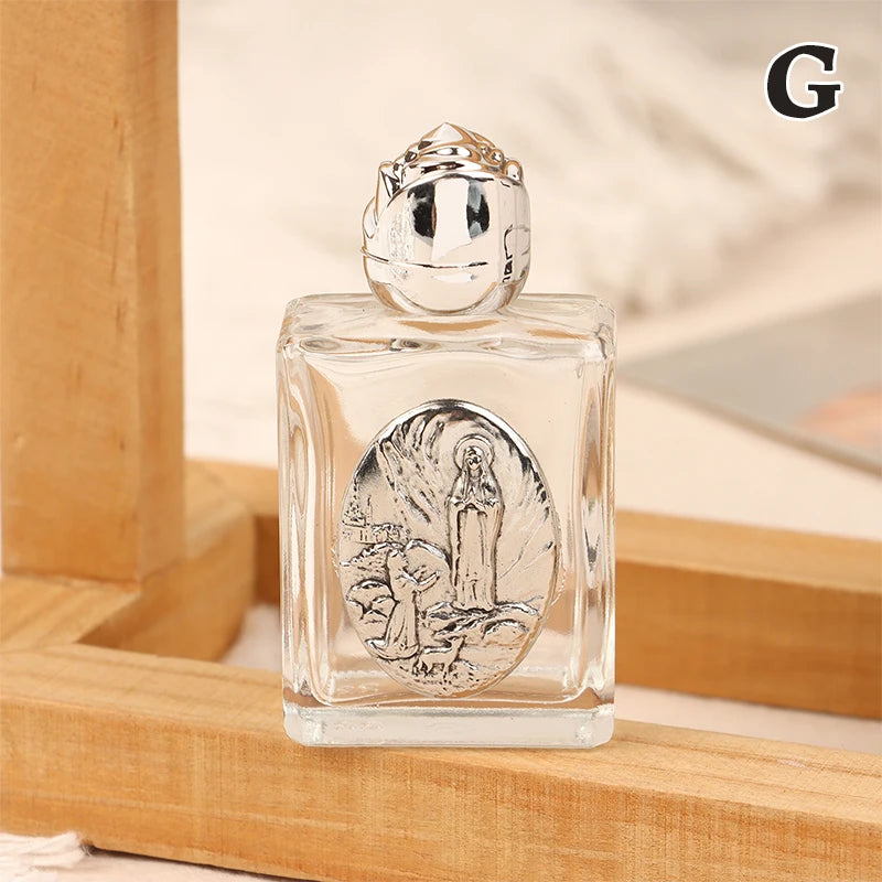 Glass Holy Water Bottle – Christian Cross & Virgin Design | 12 Styles