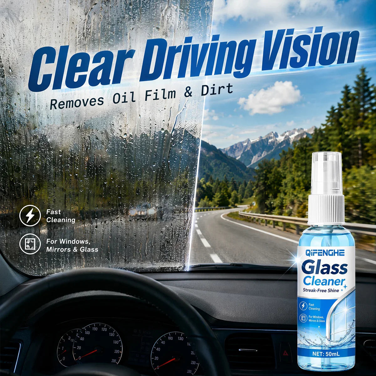 50ml Streak-Free Car Glass Cleaner Spray | Oil Film Remover