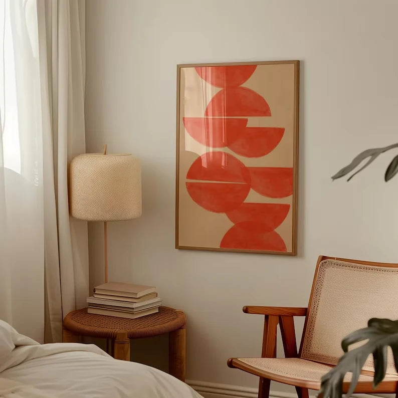 Modern Abstract Red Orange Geometric Canvas Wall Art Print