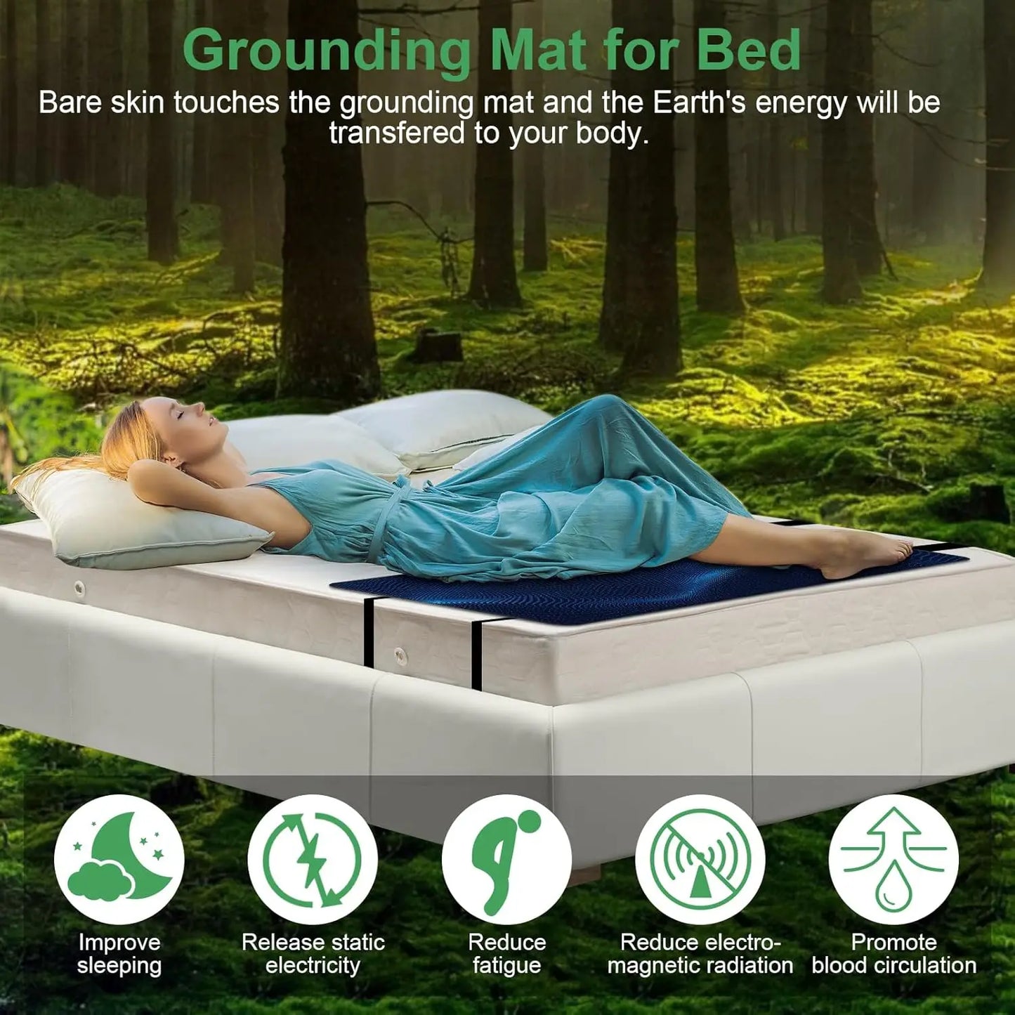 Grounding Mat for Bed Grounding Sheets Grounding Mattress Pad with Cord for Improved Sleep Reduced Anxiety Relief Pain Balance Peaceful Pleasures Health and Wellness