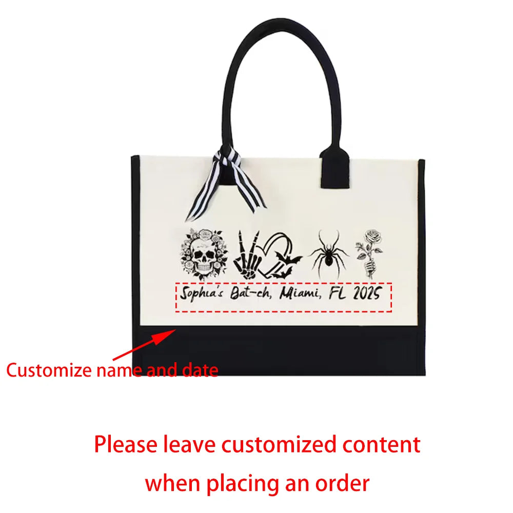 Custom Halloween Bachelorette Canvas Tote Bag | Goth Bride Gift