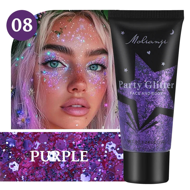 Multicolor Body Glitter – Waterproof & Sweat-Resistant Makeup