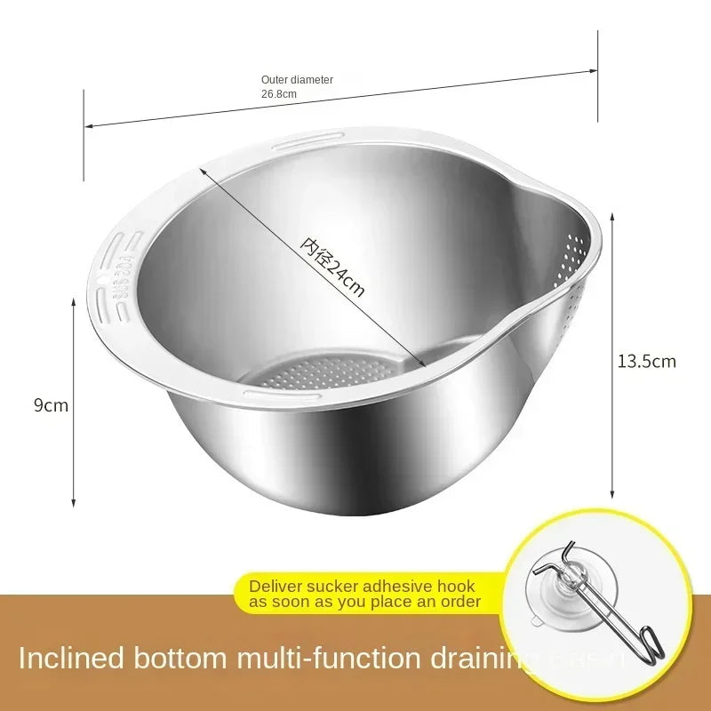 Stainless Steel 304 Rice Washer Strainer Bowl Rice Washing Bowl Rice Sieve Colander Fruit And Vegetable Strainer Kitchen Tools Peaceful Pleasures Health and Wellness Steel
