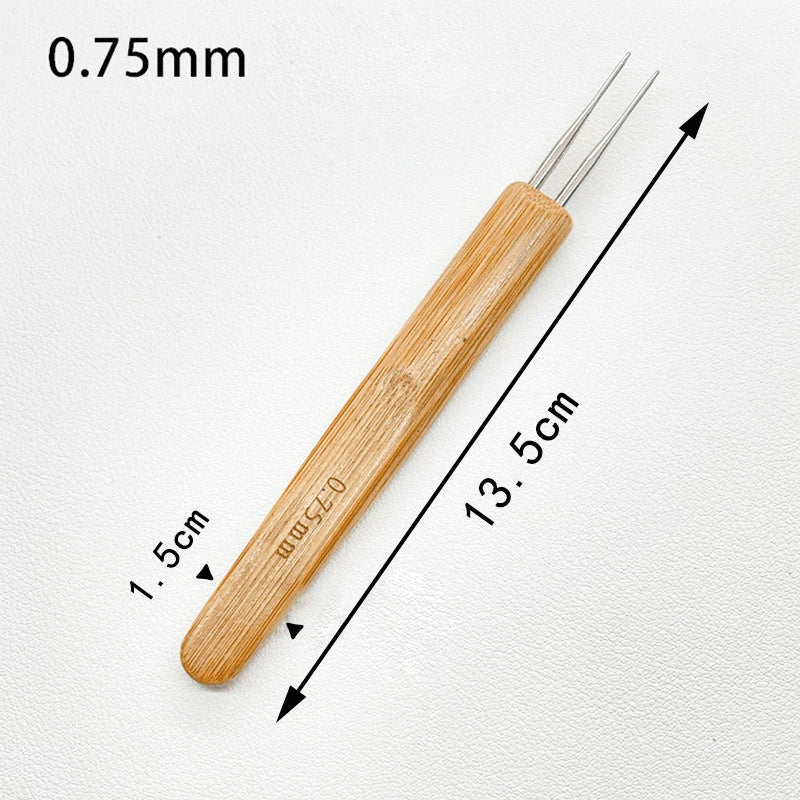 3Pcs 0.5/0.75MM Wooden Hair Crochet Needle Dreadlocks Braids Hair Crochet Hook Single/Double/Three Head Hair Crocheting Needles Peaceful Pleasures Health and Wellness double 075mm