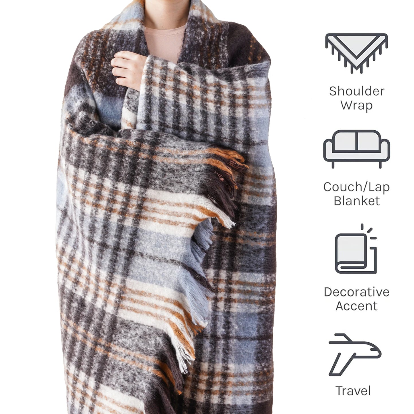 Battilo Plaid Throw Blanket for Home Decor, Colorful Mohair Tartan Plaid Blanket, Soft Cashmere Sofa Blankets,Fall Decor Throws Peaceful Pleasures Health and Wellness