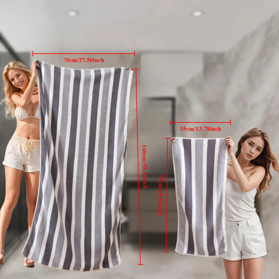 2-Pack Quick-Dry Striped Bath & Hand Towel Set | Soft & Absorbent