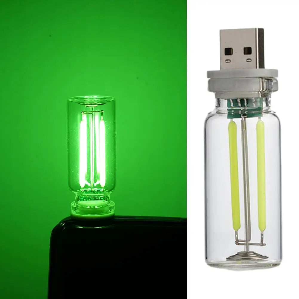 Car USB Night Light Touch control Dimmable LED Filament Lamp USB Plug and Play Decorative Atmosphere Light for Car Bedroom Peaceful Pleasures Health and Wellness Green