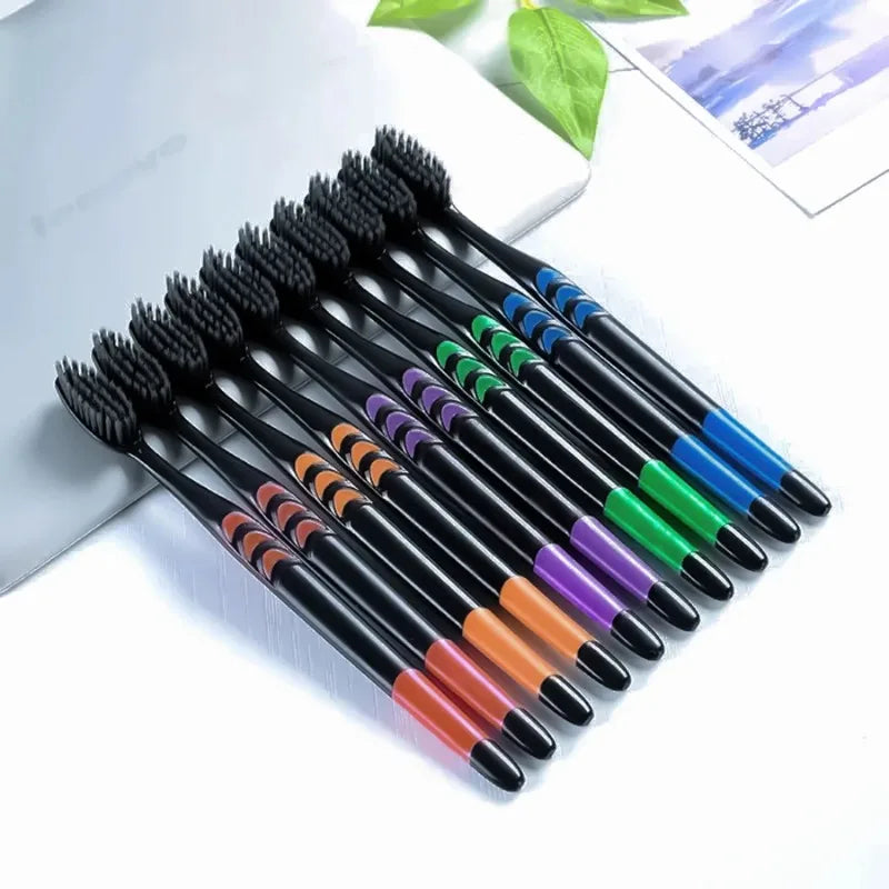 10-Pack Bamboo Charcoal Toothbrushes – Soft Ultra-Fine Bristles Manual Toothbrush Set Peaceful Pleasures Health and Wellness