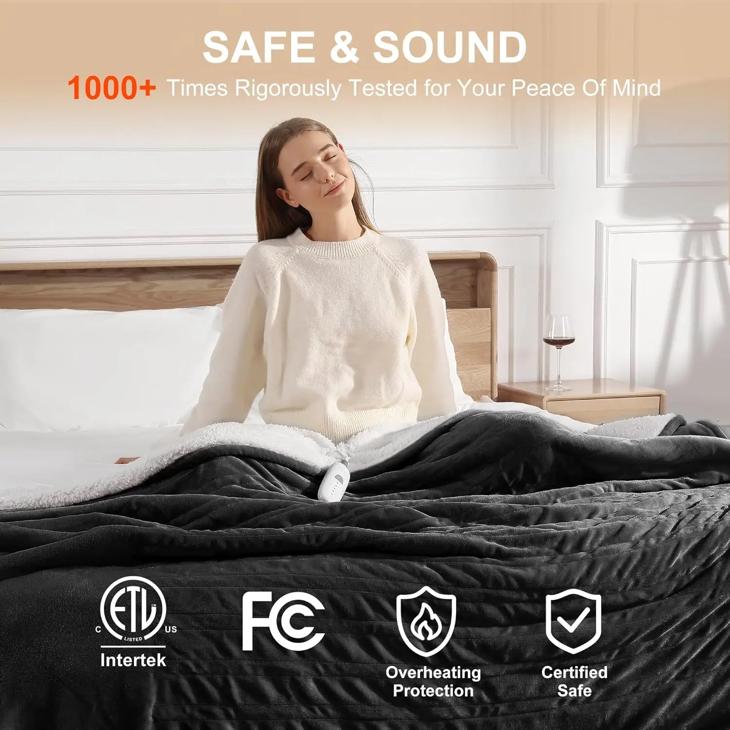 Queen Electric Heated Blanket – Dual Controllers, 5 Levels, Charcoal Peaceful Pleasures Health and Wellness