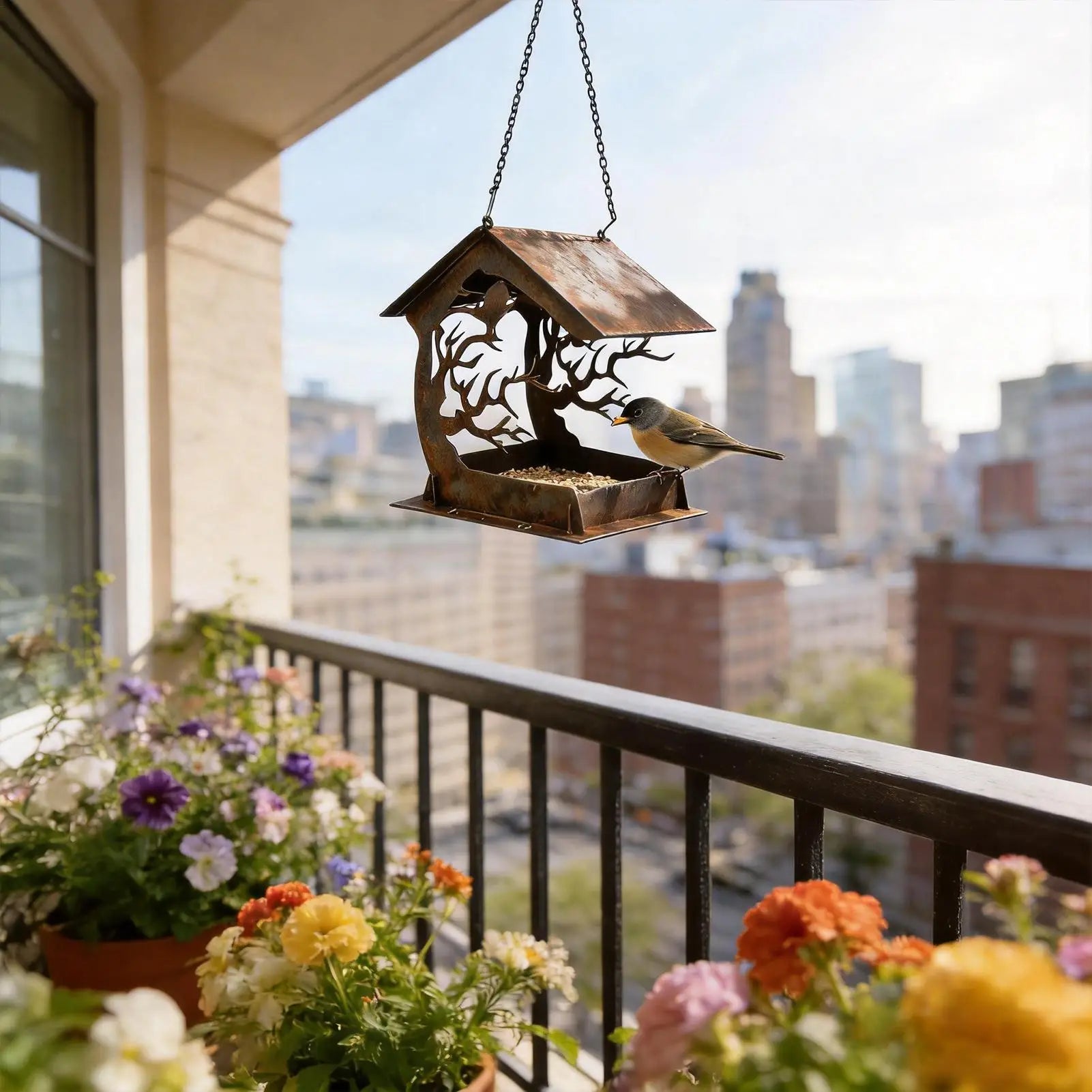 Bird Feeder Rainproof Large Capacity Feeding Dispenser Hangable Bird Feeder for Patio Lawn Backyard Balcony Birdwatching Park Peaceful Pleasures Health and Wellness