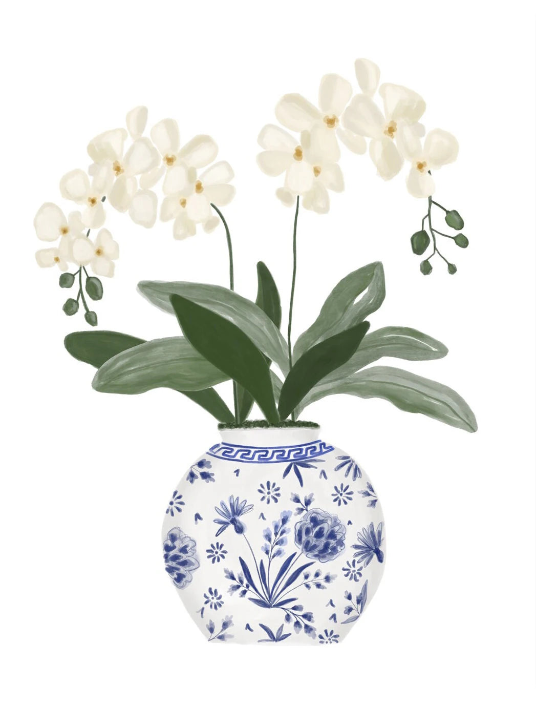 Watercolor Blue & White Vase Floral Canvas Wall Art | Unframed Canvas Wall Art Peaceful Pleasures Health and Wellness