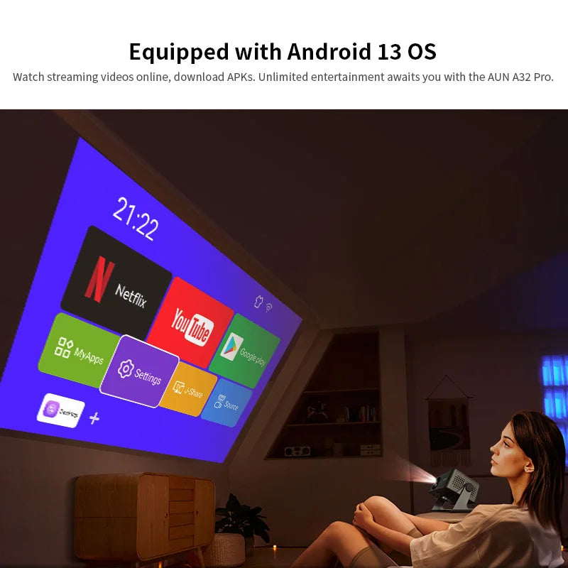 AUN A32 Pro Mini Android Projector | 4K HDMI WiFi 150" Theater Peaceful Pleasures Health and Wellness