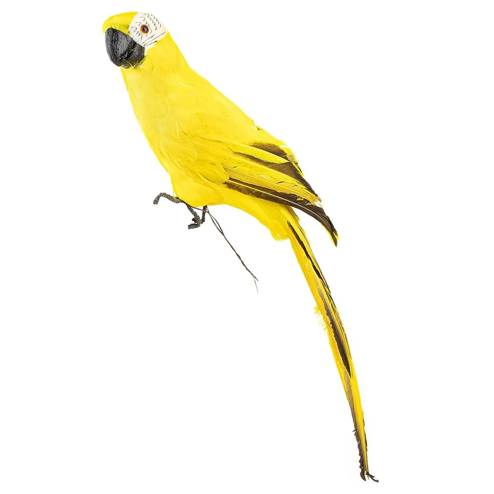 25/35cm Creative Handmade Simulation Parrot Animal Bird Garden Props Decoration Miniature Feather Lawn Doll Ornaments Peaceful Pleasures Health and Wellness yellow-35CM